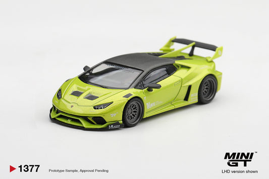 Mini GT Lamborghini Huracán LB★WORKS 2023 in Lime Metallic, 1:64 scale model.