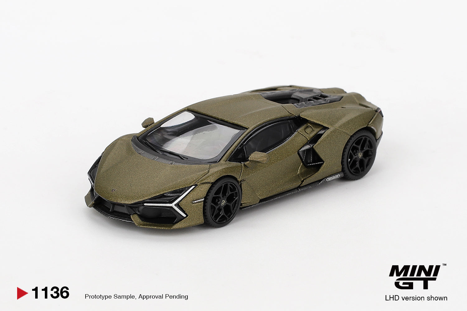 Mini GT Lamborghini Revuelto Verde Gea matte 2023 supercar diecast 1:64. Front