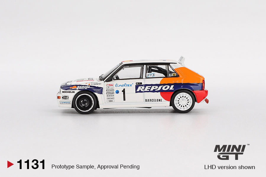 Mini GT 1:64 Lancia Delta Integrale Evoluzione #1 Rally Monte Carlo 1993 diecast rally car. Side