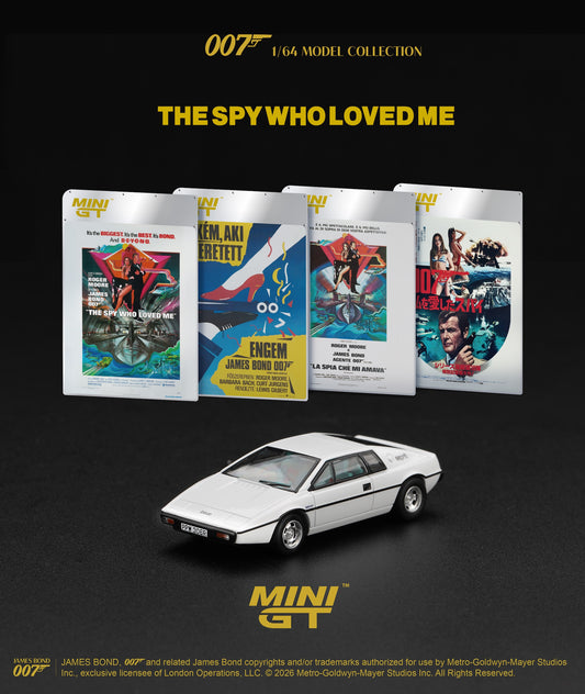 Mini GT James Bond Lotus Esprit S1 from The Spy Who Loved Me 1977 in English Blister Packaging.