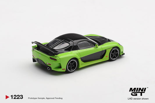 Mini GT 1:64 Mazda RX-7 FD VeilSide Fortune7 green diecast model. Back
