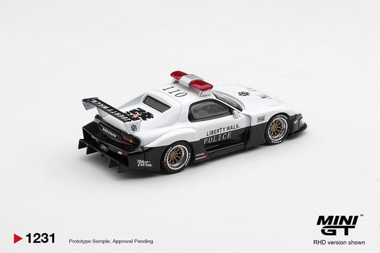 Mini GT Mazda RX7 LB Super Silhouette Police 1998 1:64 diecast model. Back