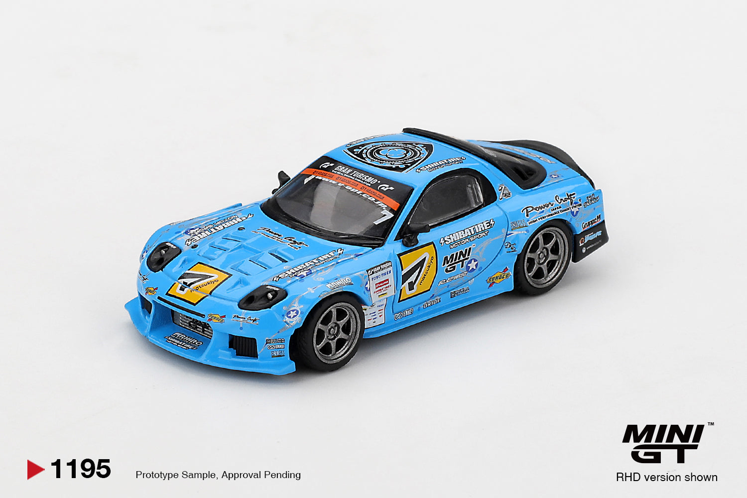 Mini GT Mazda RX-7 FD3S RE-Amemiya D1GP 2025 drift car diecast 1:64. Front