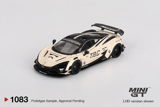 Mini GT McLaren 720S LB-Works “The Boring Concept” in 1:64 scale, widebody aero and display-ready packaging. Front