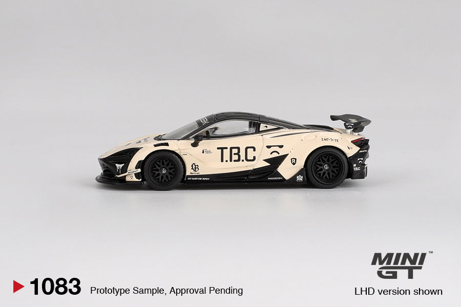 Mini GT McLaren 720S LB-Works “The Boring Concept” in 1:64 scale, widebody aero and display-ready packaging. Side