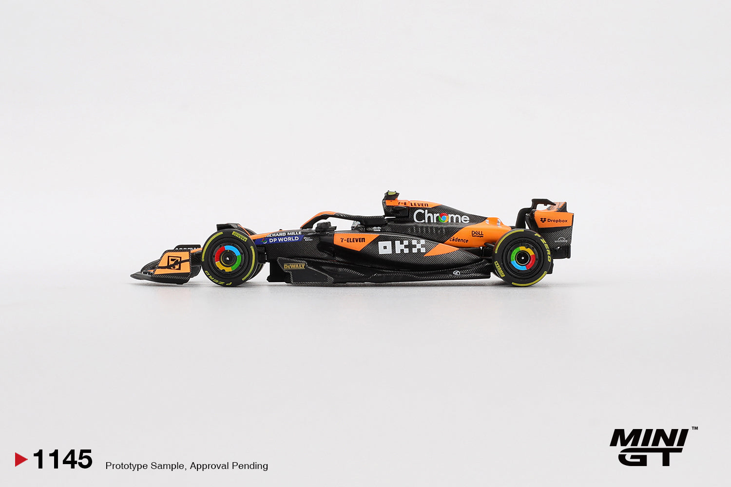 1:64 Mini GT McLaren MCL38 #4 Lando Norris Hungarian F1 GP Winner 2024 – papaya orange die-cast model. Side