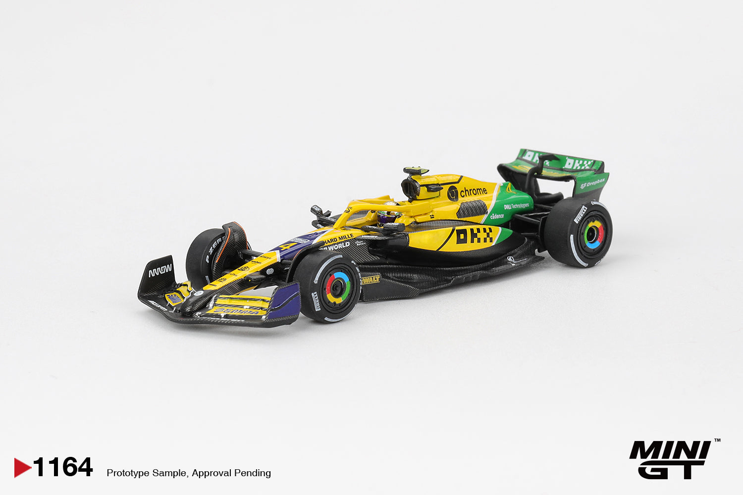 1:64 Mini GT McLaren MCL38 #4 Lando Norris Monaco GP 2024 – special livery die-cast F1 model. Front
