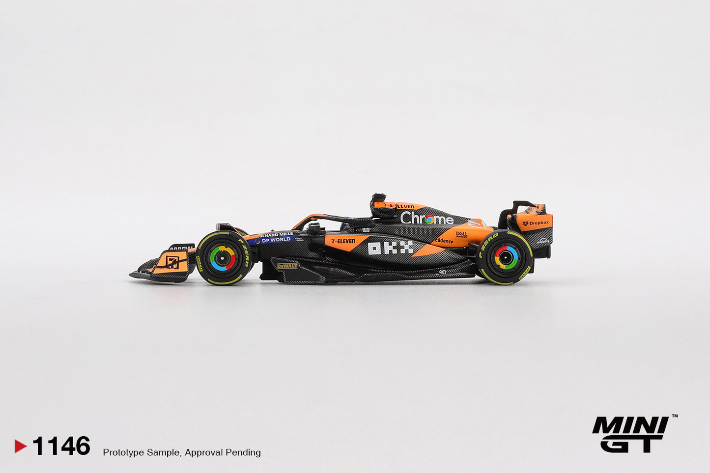 1:64 Mini GT McLaren MCL38 #81 Oscar Piastri Hungarian F1 GP Winner 2024 – papaya orange die-cast. Side