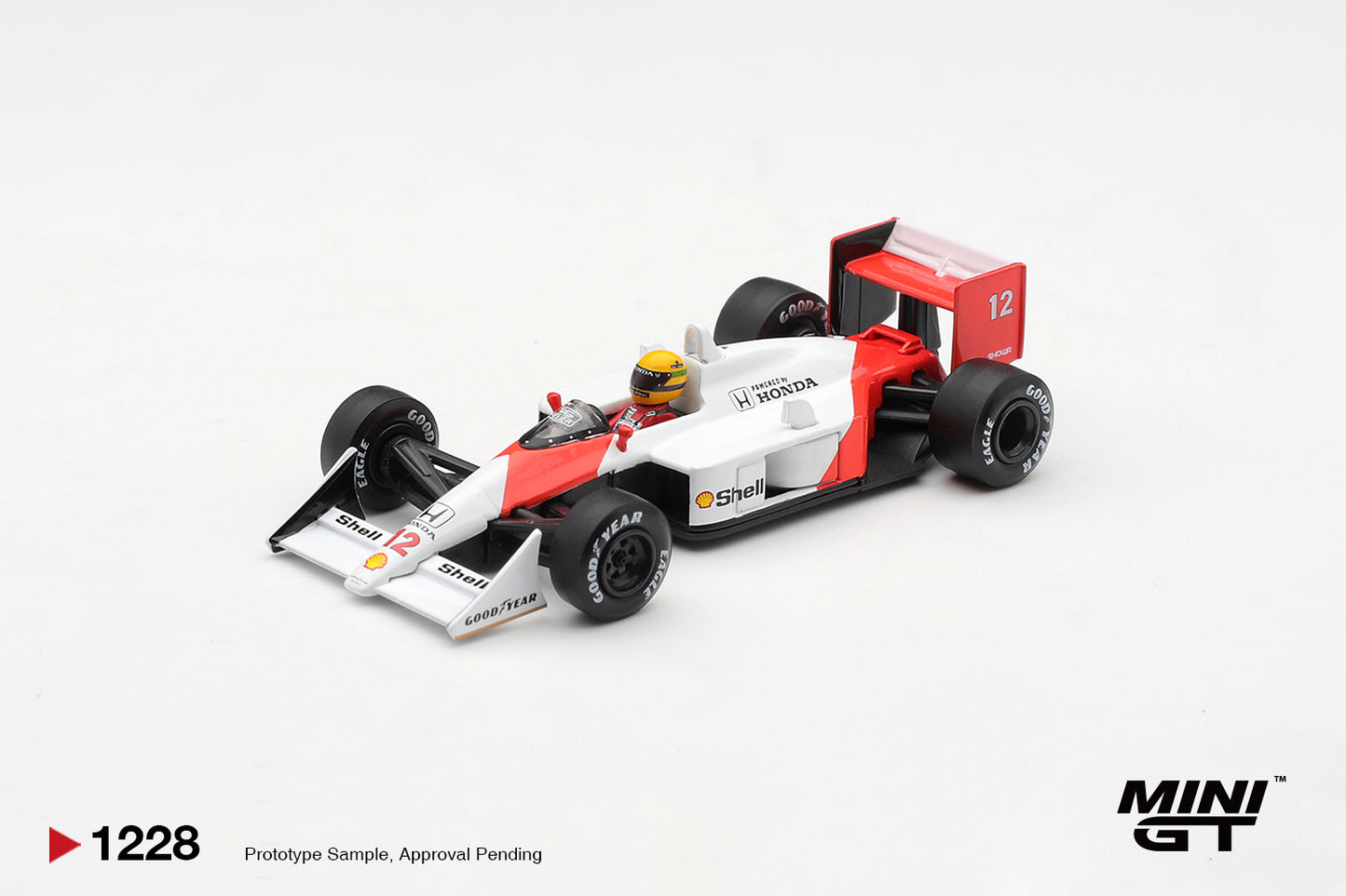 Mini GT McLaren MP4/4 #12 Ayrton Senna 1988 Canadian GP winner 1:64 diecast. Front