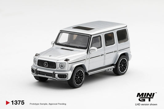 Mini GT Mercedes-Benz G63 AMG 2022 in Silver Metallic, detailed 1:64 scale model.