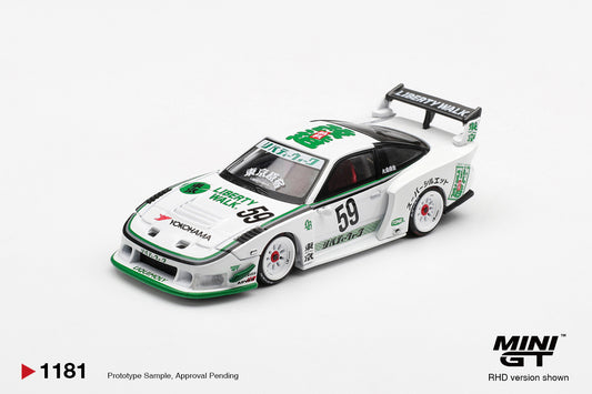 Mini GT 1:64 Nissan 180SX LB Super Silhouette white 2026 diecast model. Front