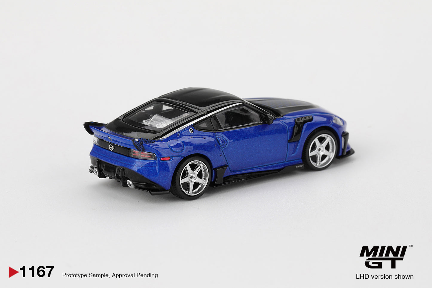 1:64 Mini GT Nissan Fairlady Z VeilSide FFZ400 Seiran Blue 2024 – widebody die-cast sports car model. Back