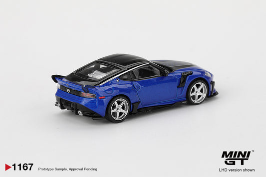 1:64 Mini GT Nissan Fairlady Z VeilSide FFZ400 Seiran Blue 2024 – widebody die-cast sports car model. Back