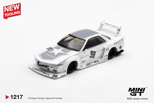 Mini GT 1:64 Nissan Skyline GT-R R32 LB Kaido Works TAS 2025 new tooling diecast model. Front