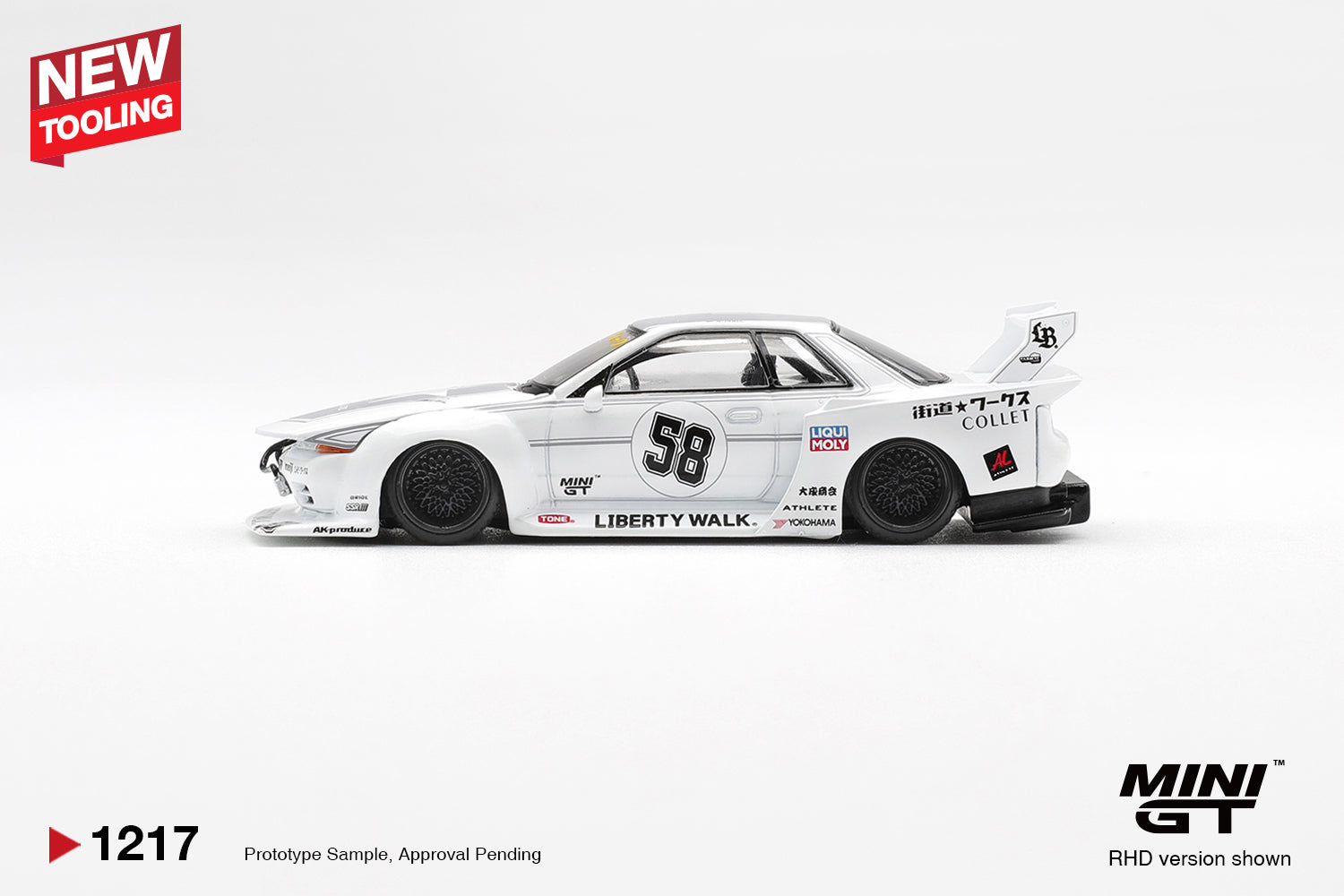 Mini GT 1:64 Nissan Skyline GT-R R32 LB Kaido Works TAS 2025 new tooling diecast model. Side
