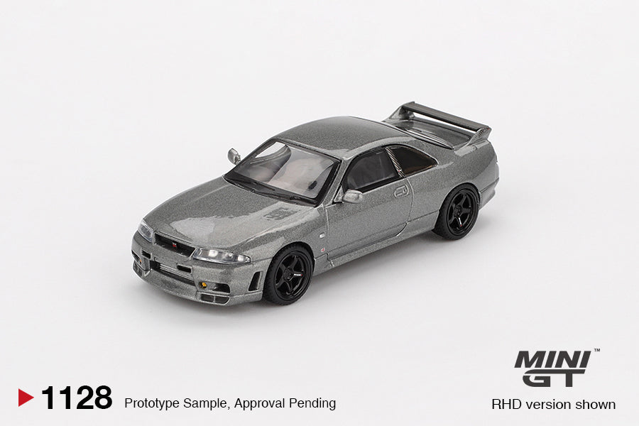 Mini GT 1:64 Nissan GTR R33 NISMO BCNR33 CRS Dark Metal Gray diecast model car 1993. Front