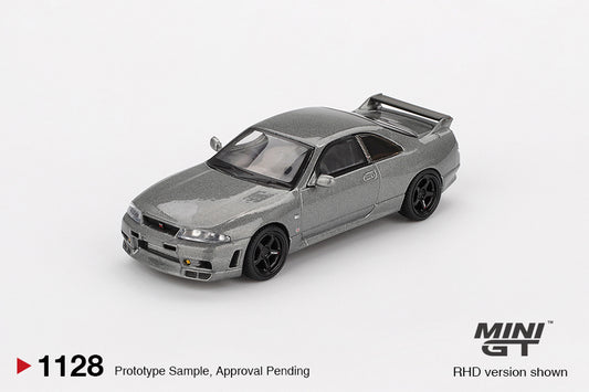 Mini GT 1:64 Nissan GTR R33 NISMO BCNR33 CRS Dark Metal Gray diecast model car 1993. Front
