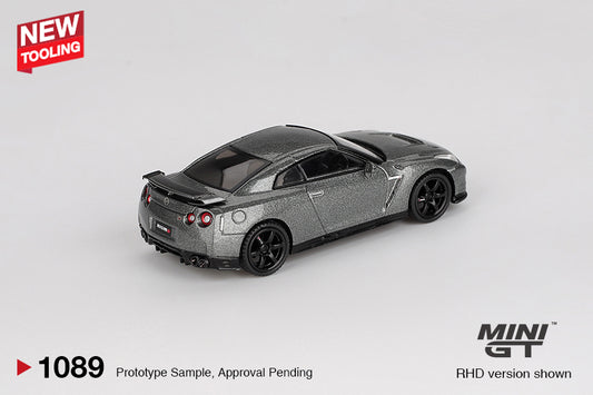 Mini GT 1:64 Nissan GT-R R35 CRS Version in Dark Metal Gray with performance detailing. Back