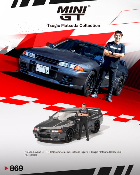 (Pre-Order) Mini GT - Nissan Skyline GT-R (R32) Nismo Nismo Gunmetal with Tsugio Matsuda Figure 1992