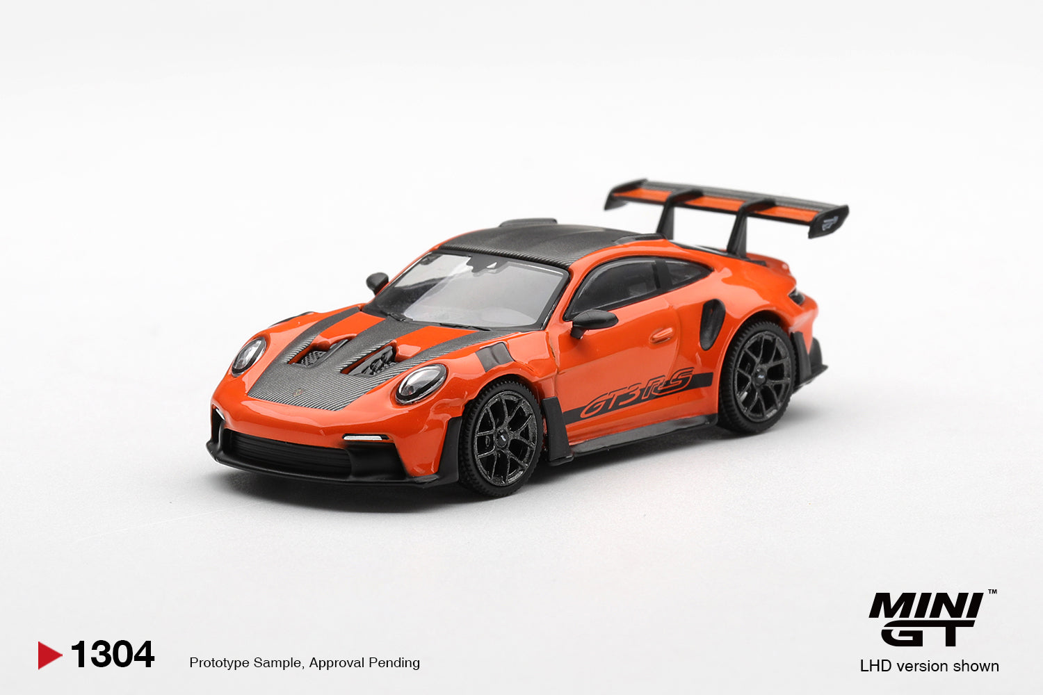 Mini GT Porsche 911 992 GT3 RS Gulf Orange Weissach Package 1:64. Front