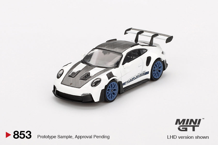 (Pre-Order) Mini GT - Porsche 911 (992) GT3 RS Weissach Package White With Indigo Blue 2024