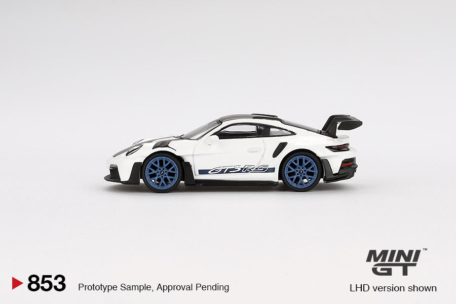 (Pre-Order) Mini GT - Porsche 911 (992) GT3 RS Weissach Package White With Indigo Blue 2024