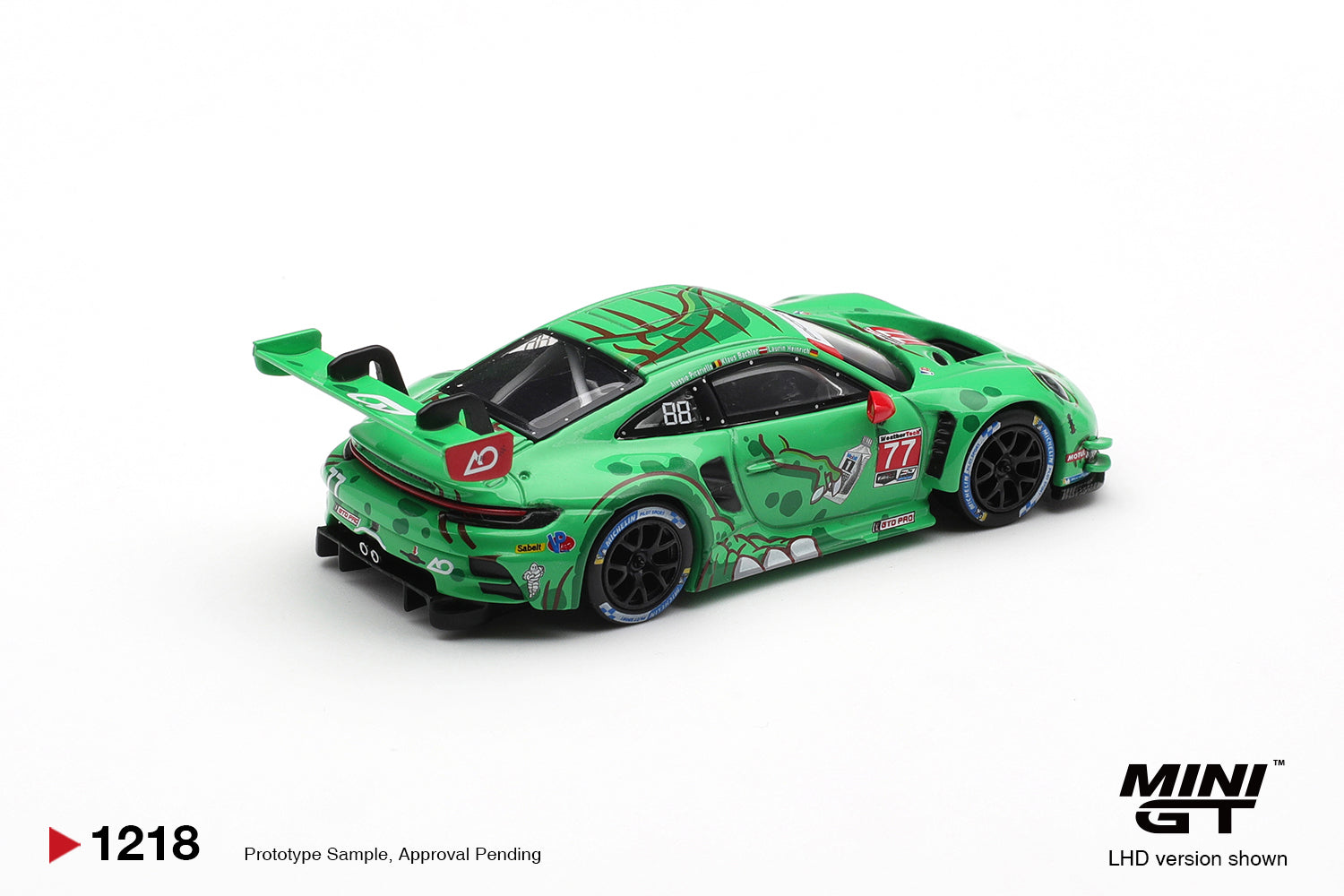 Mini GT 1:64 Porsche 911 GT3 R 992 AO Racing #77 Sebring 2025 diecast model. Back