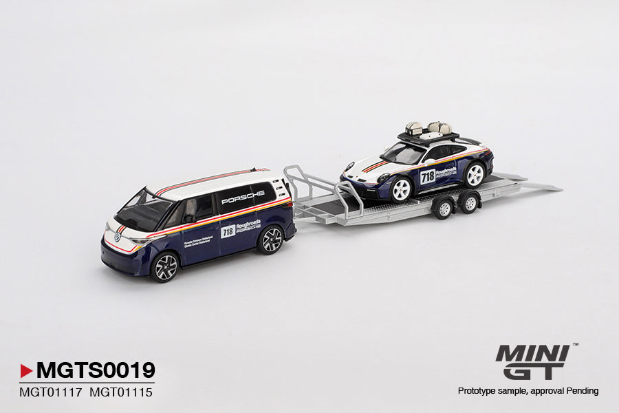 Mini GT Porsche 911 Dakar #718 and Volkswagen ID. Buzz Roughroads Set 1:64 scale diecast