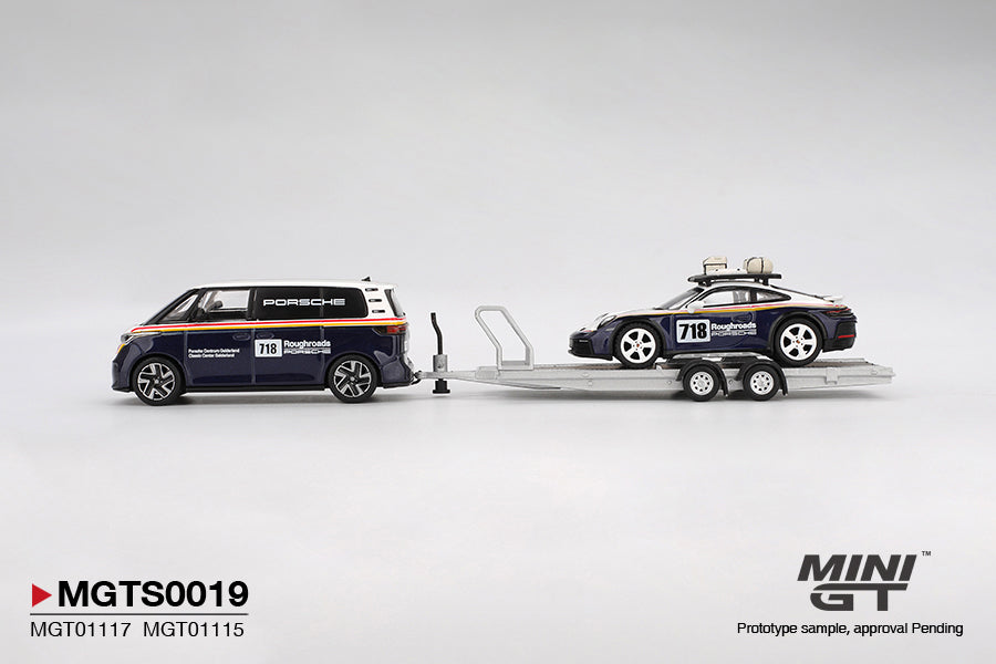 Mini GT Porsche 911 Dakar #718 and Volkswagen ID. Buzz Roughroads Set 1:64 scale diecast