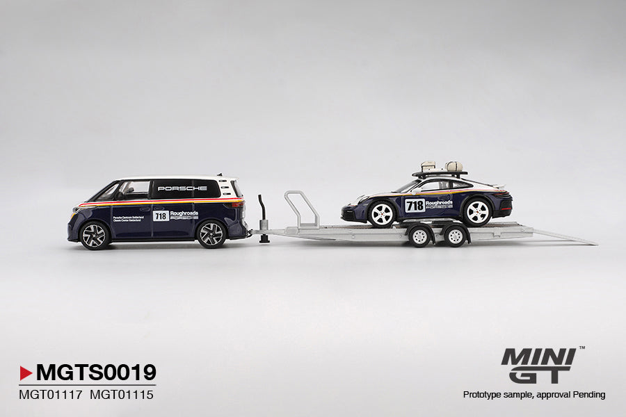 Mini GT Porsche 911 Dakar #718 and Volkswagen ID. Buzz Roughroads Set 1:64 scale diecast