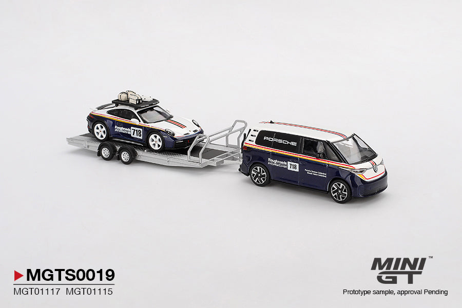 Mini GT Porsche 911 Dakar #718 and Volkswagen ID. Buzz Roughroads Set 1:64 scale diecast