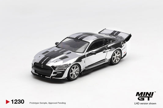 Mini GT Shelby GT500 Dragon Snake Concept chrome silver 2020 1:64 diecast. Front