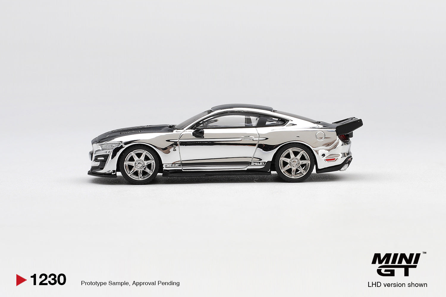 Mini GT Shelby GT500 Dragon Snake Concept chrome silver 2020 1:64 diecast. Side