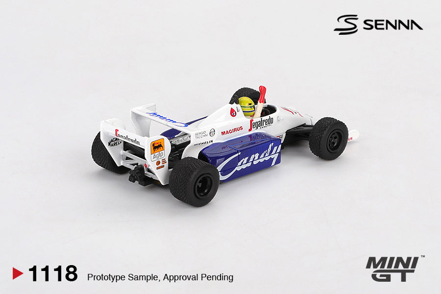 Mini GT 1:64 Toleman TG184 #19 Ayrton Senna 1984 Monaco GP 2nd Place diecast model. Back