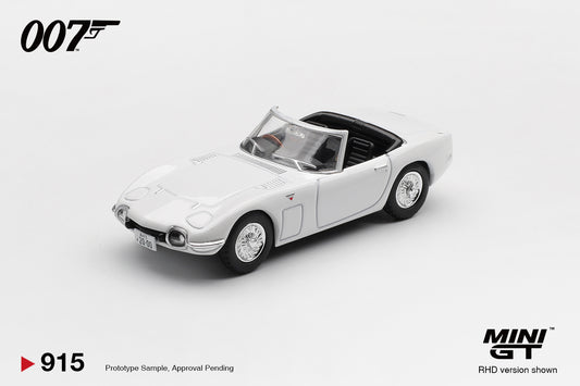 Mini GT 1:64 Toyota 2000GT Roadster You Only Live Twice 1967 white diecast model. Front