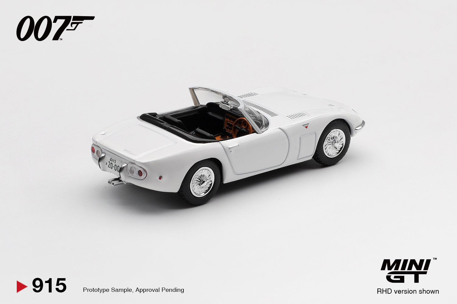 Mini GT 1:64 Toyota 2000GT Roadster You Only Live Twice 1967 white diecast model. Back