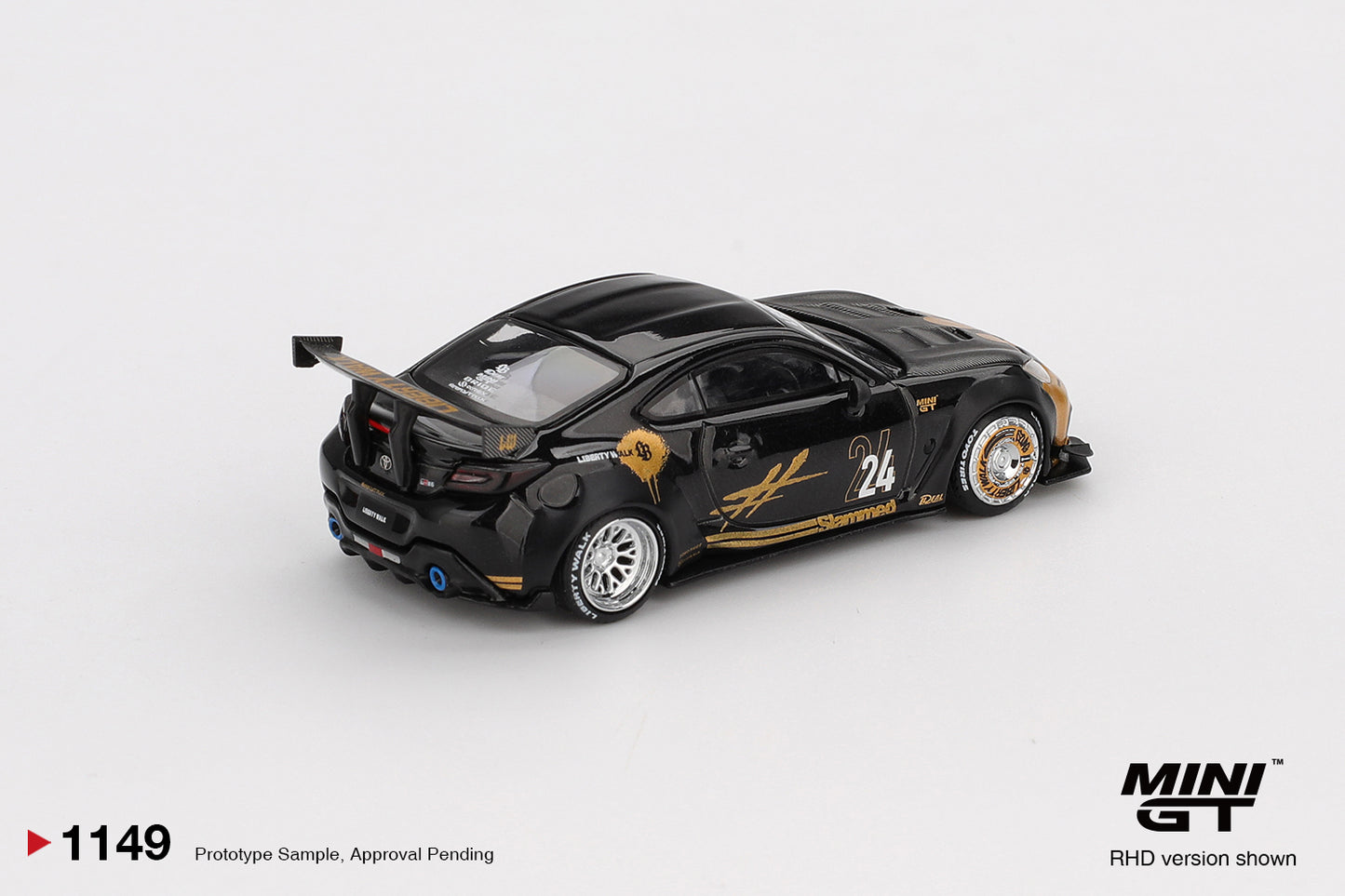 1:64 Mini GT Toyota GR Supra LB-Nation Black & Gold 2025 – widebody JDM die-cast model. Back