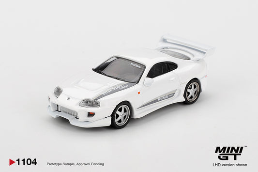 Mini GT 1:64 Toyota Supra MK4 A80 VeilSide Combat V-I white pearl metallic. Front