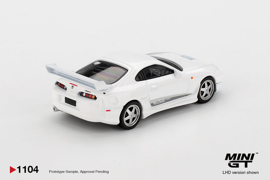 Mini GT 1:64 Toyota Supra MK4 A80 VeilSide Combat V-I white pearl metallic. Back