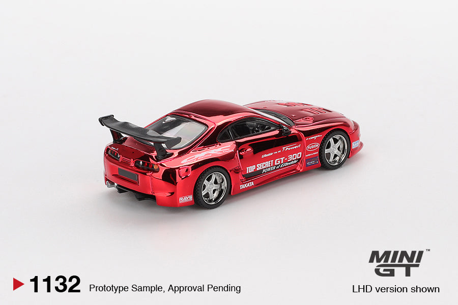 Mini GT 1:64 Toyota Supra A80 Top Secret GT-300 Red Chrome 2014 diecast model. Back