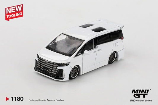 Mini GT 1:64 Toyota Vellfire 40 2025 white diecast model. Front