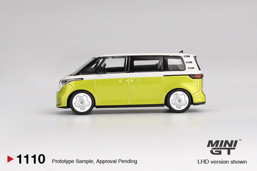 Mini GT Volkswagen ID.Buzz 2023 Candy White Pomelo Yellow 1:64 diecast model. Side