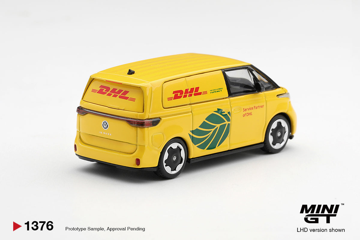Mini GT Volkswagen ID. Buzz DHL Electric 2025 delivery vehicle in 1:64 scale.