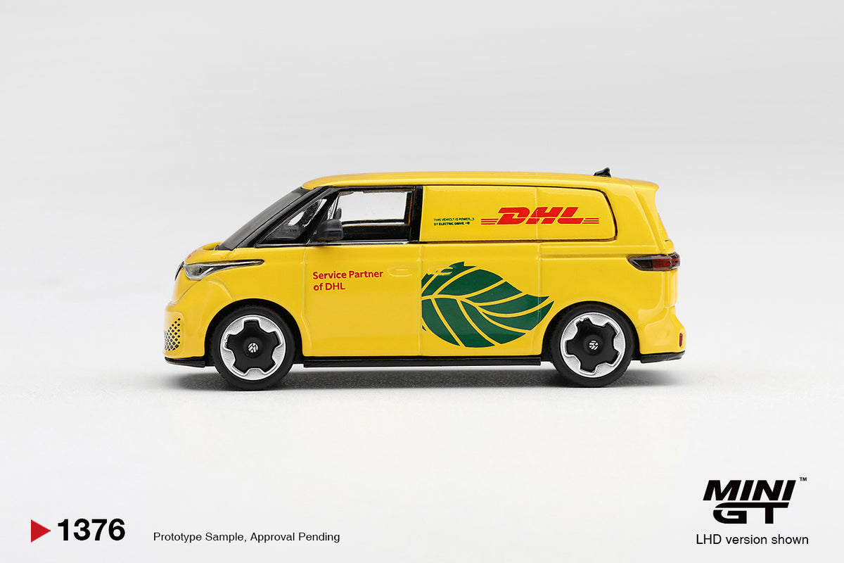 Mini GT Volkswagen ID. Buzz DHL Electric 2025 delivery vehicle in 1:64 scale.