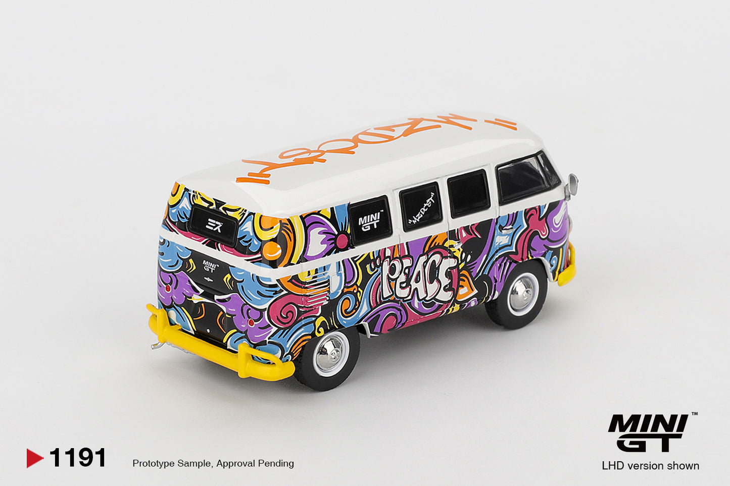 Mini GT Volkswagen T1 Micro Bus 1967 Mizu Design peace love graffiti diecast 1:64. Back