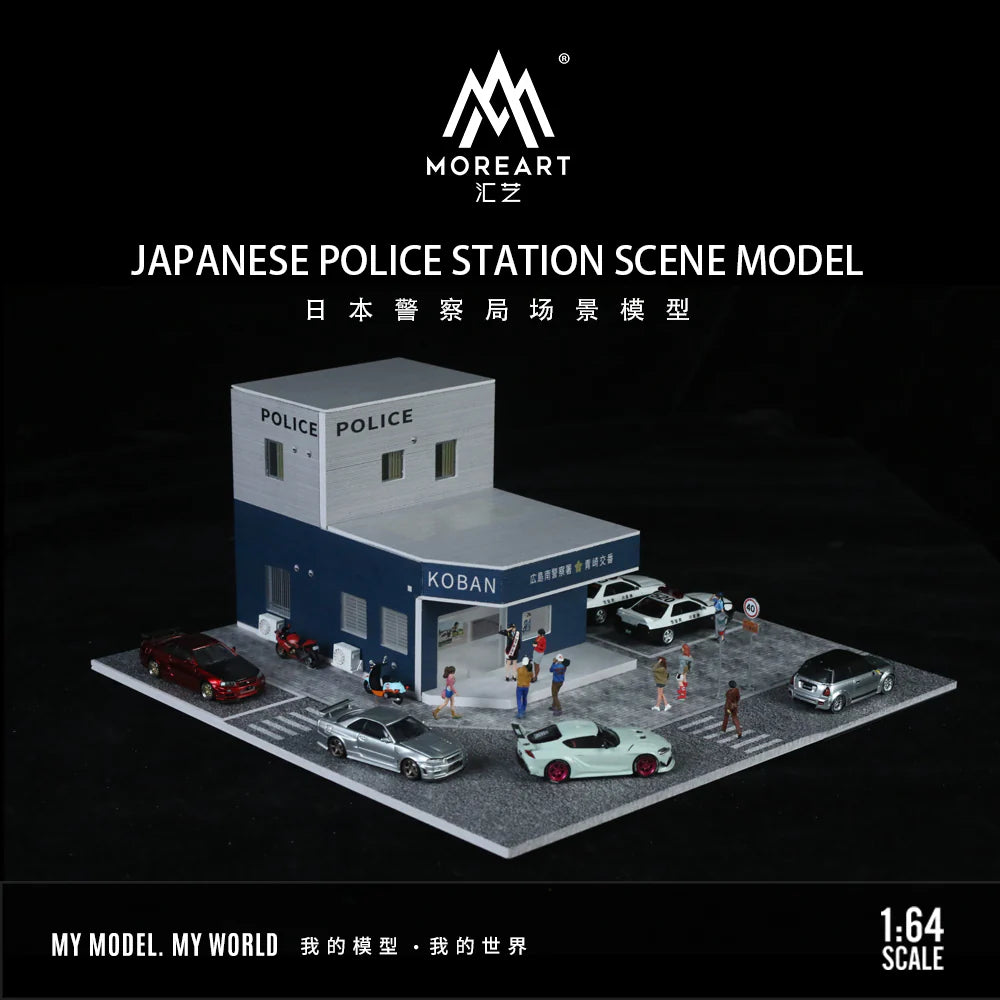 MoreArt Japanese Police Station MO936408 with illuminated interior for 1:64 scale displays.