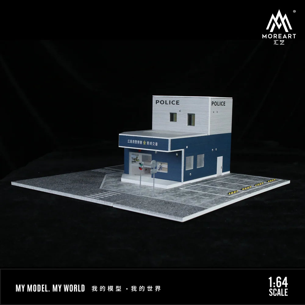 MoreArt Japanese Police Station MO936408 with illuminated interior for 1:64 scale displays.