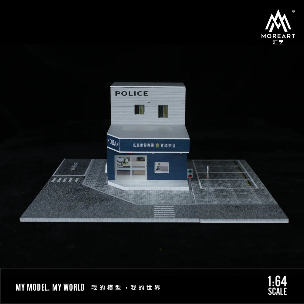 MoreArt Japanese Police Station MO936408 with illuminated interior for 1:64 scale displays.