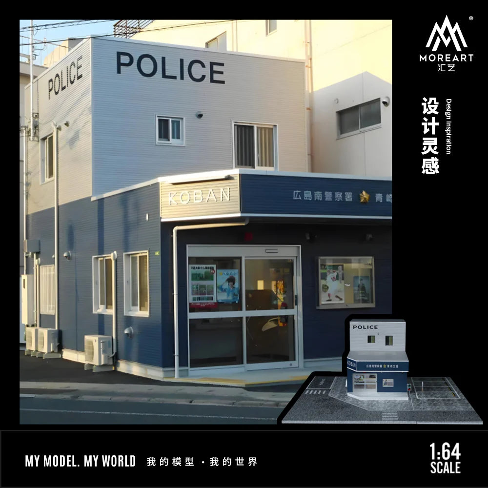 MoreArt Japanese Police Station MO936408 with illuminated interior for 1:64 scale displays.