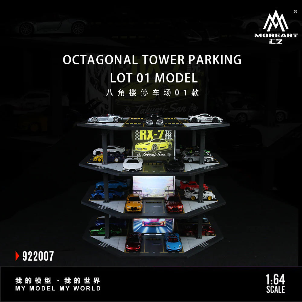 MoreArt Octagonal Tower Parking Lot 01 MO922007 with illuminated parking levels.